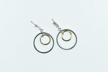 Load image into Gallery viewer, 14K Two Tone Layered Circle Dangle Geometric Earrings White Gold