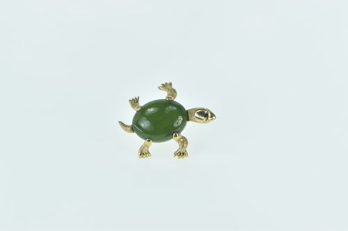 14K Nephrite Cabochon Vintage Turtle Tortoise Pin/Brooch Yellow Gold