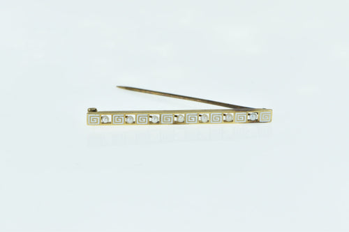 14K Seed Pearl Enamel Greek Wave Bar Pin/Brooch Yellow Gold