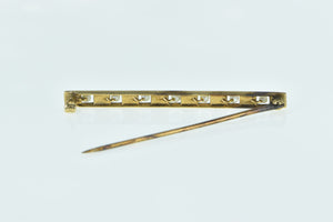 14K Seed Pearl Enamel Greek Wave Bar Pin/Brooch Yellow Gold