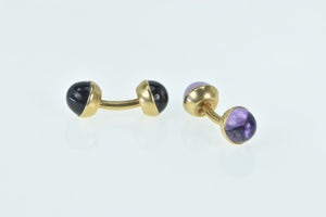 14K Victorian Amethyst Cabochon Ornate Cuff Links Yellow Gold