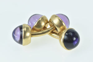 14K Victorian Amethyst Cabochon Ornate Cuff Links Yellow Gold