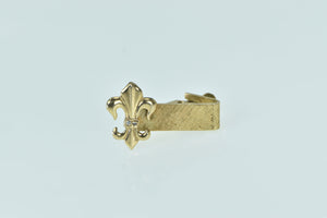 14K Fleur De Lis Diamond Squared Vintage Clip Tie Bar Yellow Gold