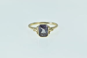 10K Victorian Emerald Cut Amethyst Ornate Ring Yellow Gold