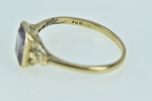10K Victorian Emerald Cut Amethyst Ornate Ring Yellow Gold