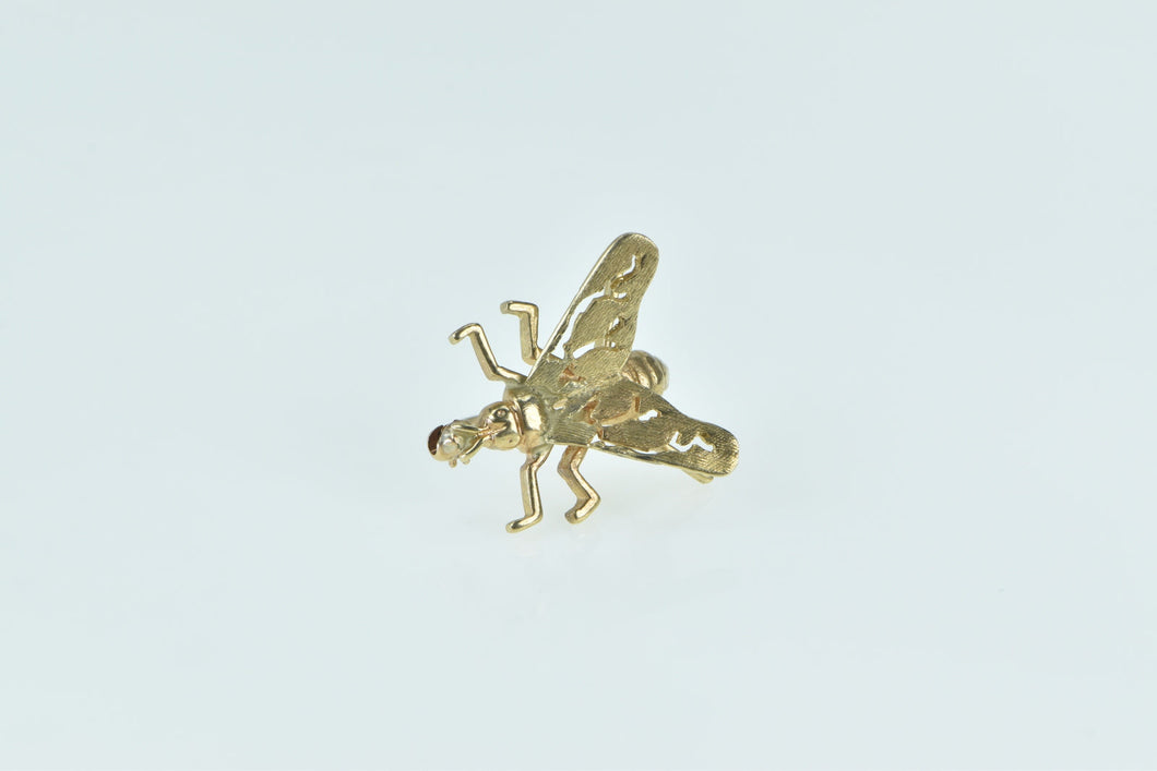 14K Pierced House Fly Vintage Bug Insect Pin/Brooch Yellow Gold