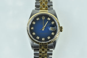 Rolex Datejust 36mm 16233 Blue Vignette Diamond Dial Men's TT Watch