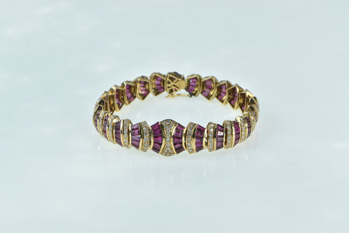 14K 10.00 Ctw Diamond Syn. Ruby Striped Encrusted Bracelet 6.5