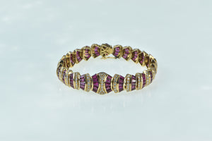 14K 10.00 Ctw Diamond Syn. Ruby Striped Encrusted Bracelet 6.5" Yellow Gold