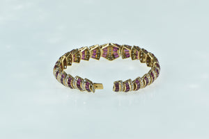 14K 10.00 Ctw Diamond Syn. Ruby Striped Encrusted Bracelet 6.5" Yellow Gold