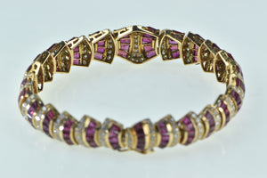 14K 10.00 Ctw Diamond Syn. Ruby Striped Encrusted Bracelet 6.5" Yellow Gold