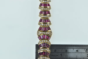 14K 10.00 Ctw Diamond Syn. Ruby Striped Encrusted Bracelet 6.5" Yellow Gold