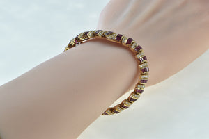 14K 10.00 Ctw Diamond Syn. Ruby Striped Encrusted Bracelet 6.5" Yellow Gold