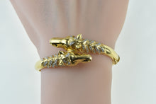 Load image into Gallery viewer, 18K 1.05 Ctw Diamond Emerald Horse Head Cuff Bracelet 6.25&quot; Yellow Gold