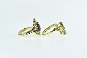 18K 3.30 Ctw Ruby Diamond Halo Engagement Set Ring Yellow Gold