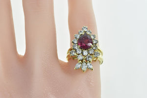 18K 3.30 Ctw Ruby Diamond Halo Engagement Set Ring Yellow Gold