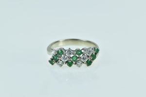 14K Emerald Diamond Vintage Statement Slanted Ring White Gold