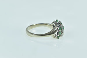 14K Emerald Diamond Vintage Statement Slanted Ring White Gold