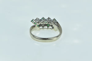 14K Emerald Diamond Vintage Statement Slanted Ring White Gold