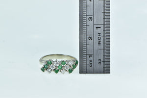 14K Emerald Diamond Vintage Statement Slanted Ring White Gold