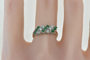 14K Emerald Diamond Vintage Statement Slanted Ring White Gold