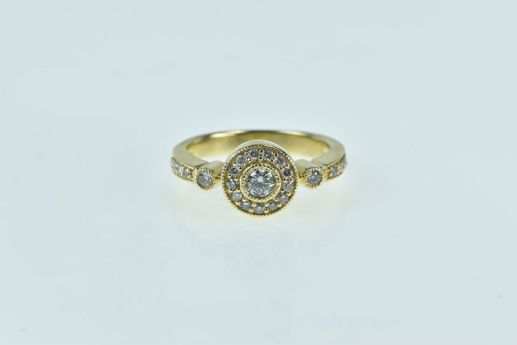 14K Round Diamond Halo Promise Engagement Ring Yellow Gold