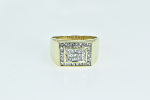 14K 2.00 Ctw Diamond Squared Men's Statement Ring Yellow Gold