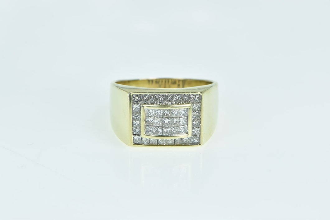 14K 2.00 Ctw Diamond Squared Men's Statement Ring Yellow Gold