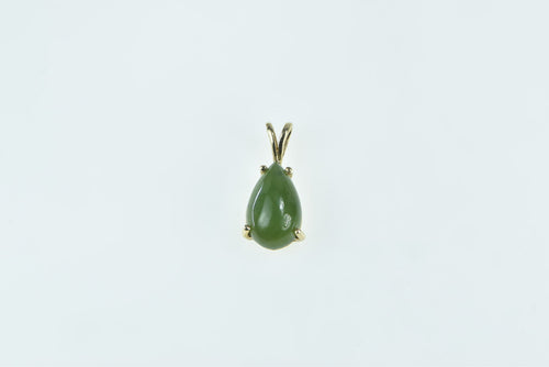 14K Pear Nephrite Cabochon Vintage Statement Pendant Yellow Gold