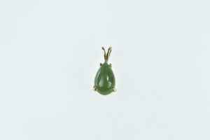 14K Pear Nephrite Cabochon Vintage Statement Pendant Yellow Gold