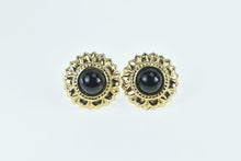 Load image into Gallery viewer, 14K Black Onyx Puffy Sunflower Black Eyed Susan Earrings Yellow Gold