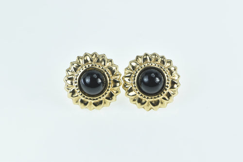 14K Black Onyx Puffy Sunflower Black Eyed Susan Earrings Yellow Gold