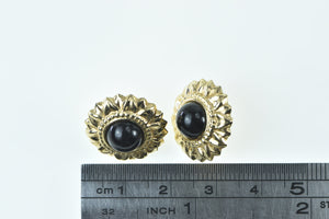 14K Black Onyx Puffy Sunflower Black Eyed Susan Earrings Yellow Gold