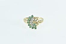 Load image into Gallery viewer, 10K Vintage Emerald Diamond Fanned Cluster Ring Yellow Gold