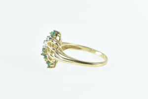 10K Vintage Emerald Diamond Fanned Cluster Ring Yellow Gold