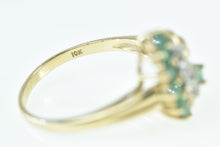 Load image into Gallery viewer, 10K Vintage Emerald Diamond Fanned Cluster Ring Yellow Gold