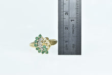 Load image into Gallery viewer, 10K Vintage Emerald Diamond Fanned Cluster Ring Yellow Gold