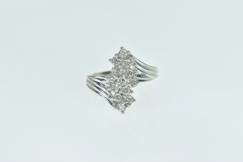 14K 1.00 Ctw Diamond Freeform Cluster Bypass Ring White Gold