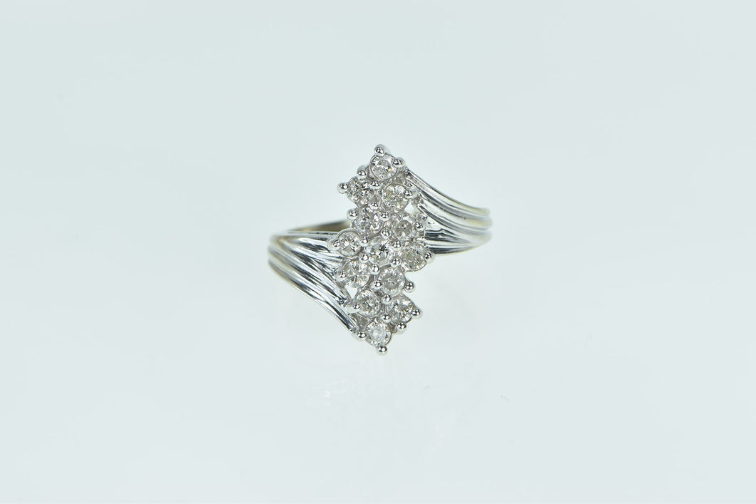 14K 1.00 Ctw Diamond Freeform Cluster Bypass Ring White Gold