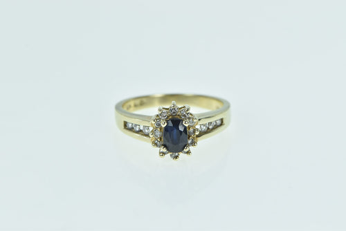 10K Oval Sapphire Diamond Halo Engagement Ring Yellow Gold