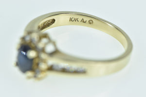 10K Oval Sapphire Diamond Halo Engagement Ring Yellow Gold