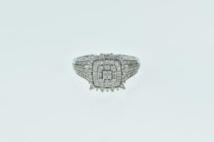 10K Vintage Diamond Square Halo Statement Ring White Gold
