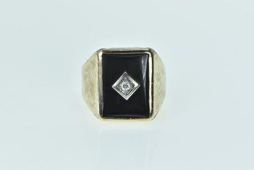 10K Squared Black Onyx Diamond Statement Ring Yellow Gold