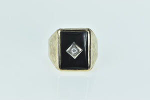 10K Squared Black Onyx Diamond Statement Ring Yellow Gold