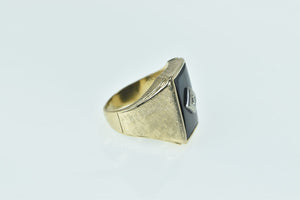 10K Squared Black Onyx Diamond Statement Ring Yellow Gold