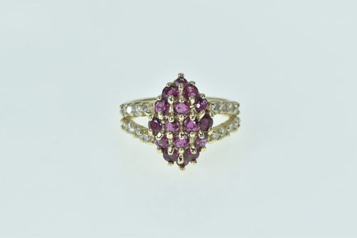 10K Marquise Ruby Cluster Diamond Statement Ring Yellow Gold