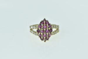 10K Marquise Ruby Cluster Diamond Statement Ring Yellow Gold