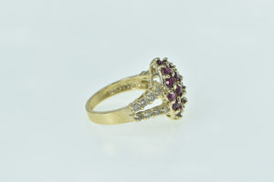 10K Marquise Ruby Cluster Diamond Statement Ring Yellow Gold
