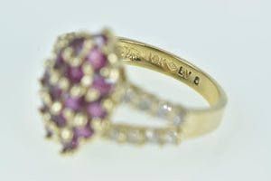 10K Marquise Ruby Cluster Diamond Statement Ring Yellow Gold