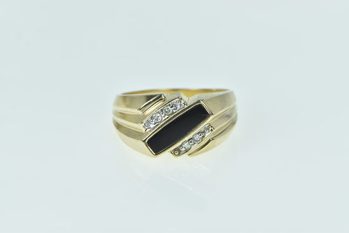 10K Squared Black Onyx Diamond Slanted Vintage Ring Yellow Gold